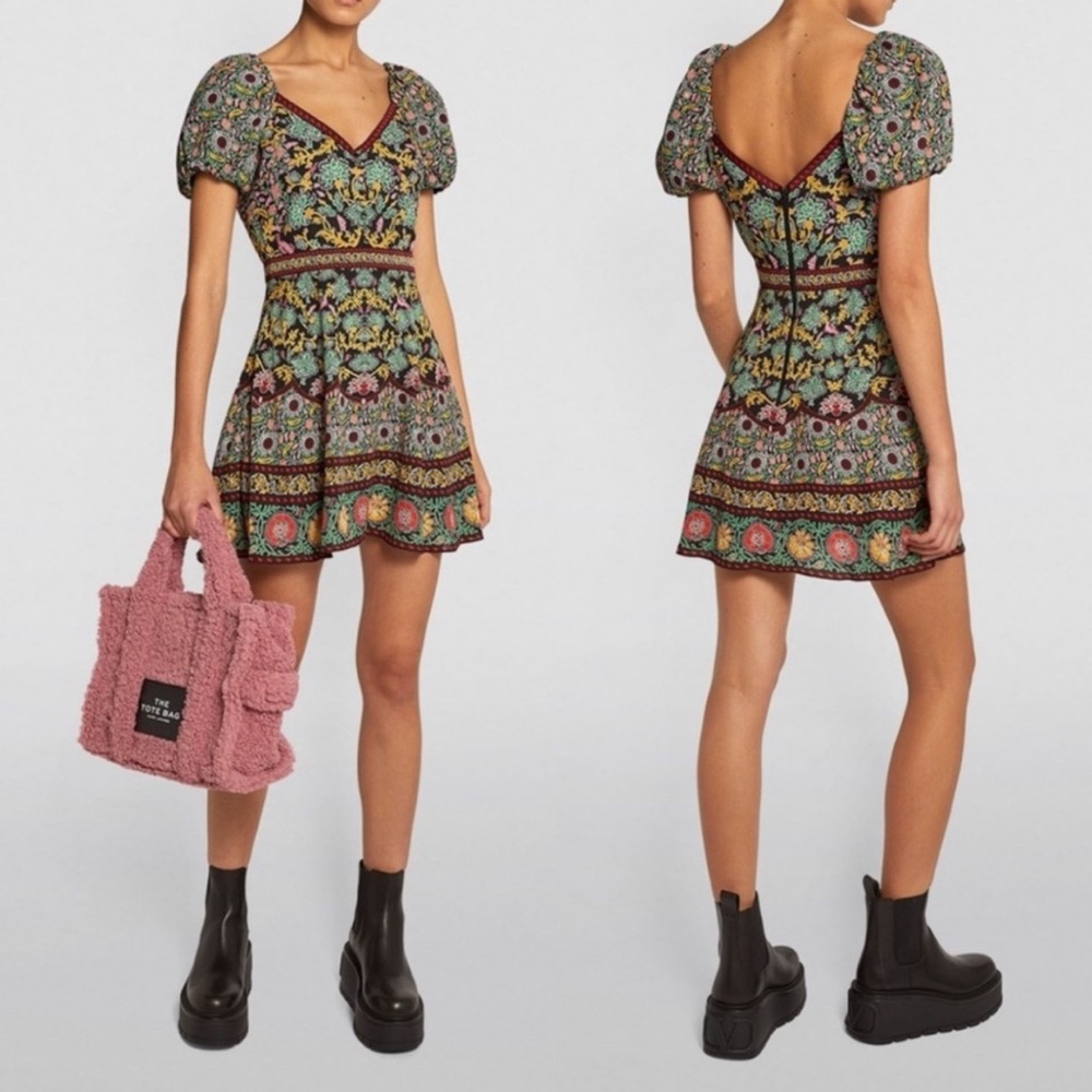 Alice + Olivia Dana Puff Sleeve Flare Dress Size 6